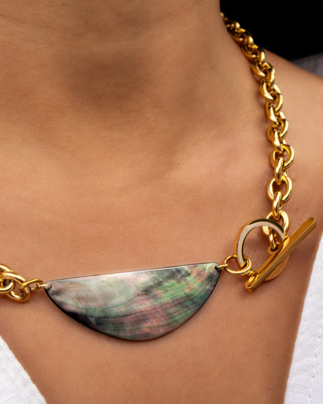 Gold Chain & Mother of Pearl Pendant Necklace