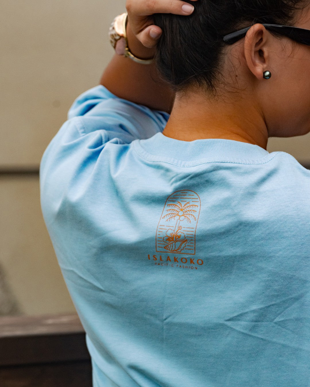 Laid Back Oversized T-Shirt - Light Blue & Peachy Tan - Back