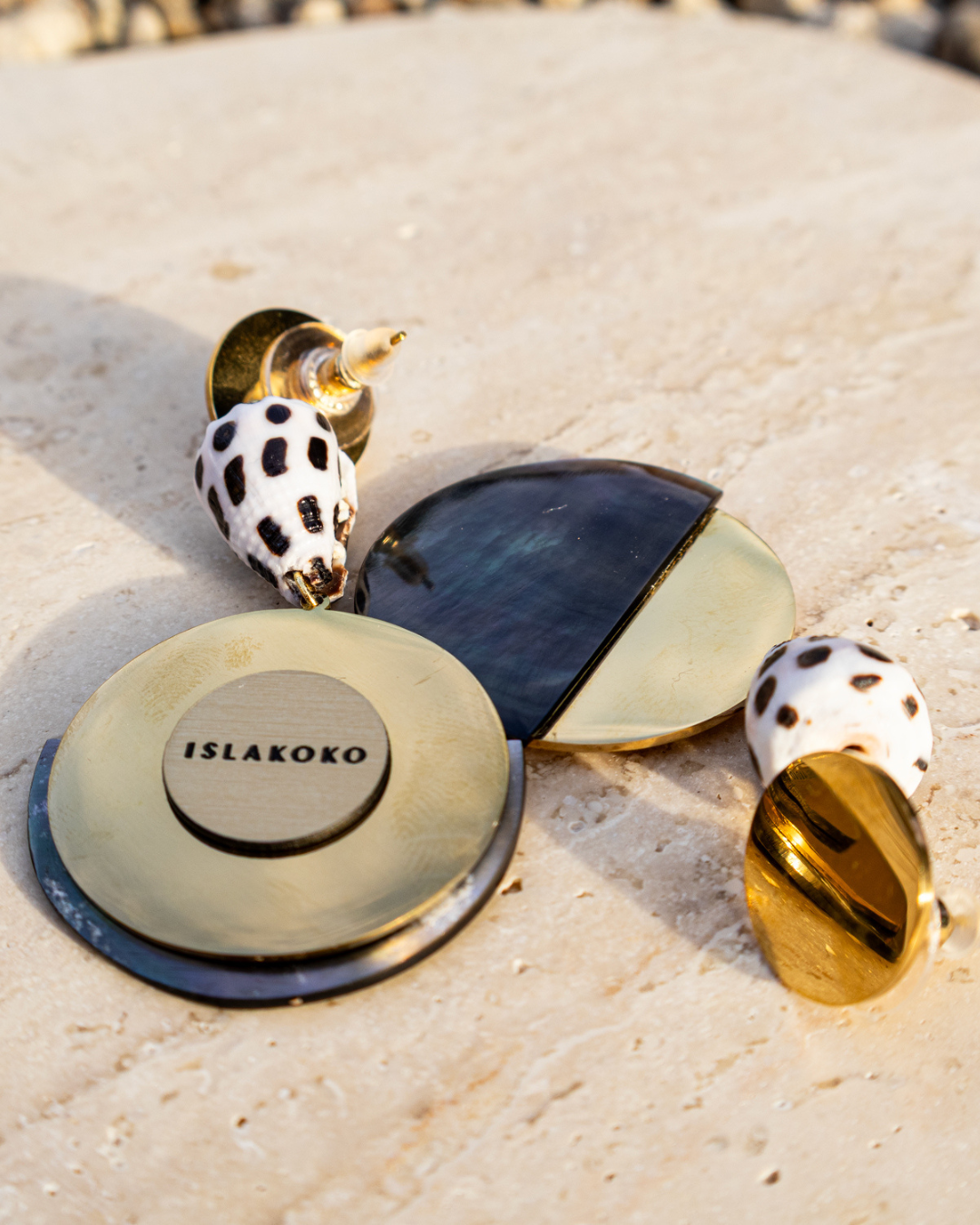 Mother of Pearl with Hebrew Cone Shell Stud Earrings