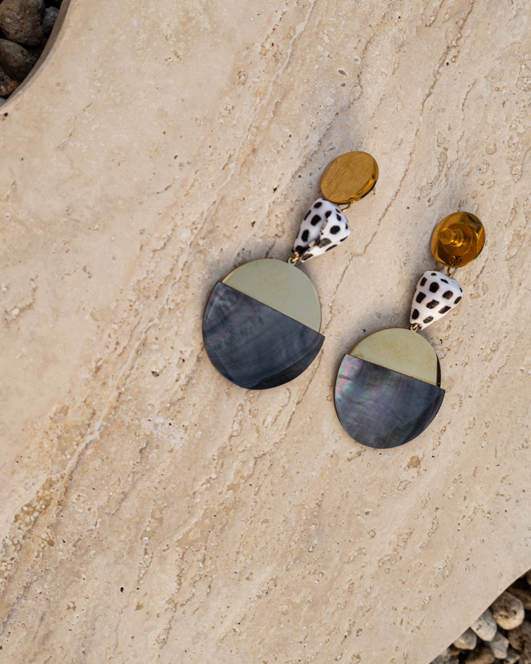 Mother of Pearl with Hebrew Cone Shell Stud Earrings