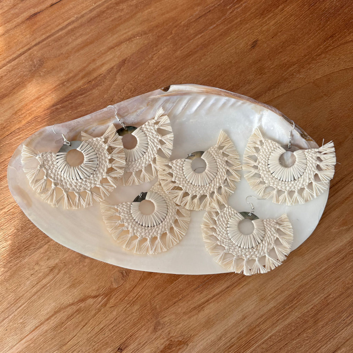 Cook Islands Handmade Rito Hoop Earrings in Natural