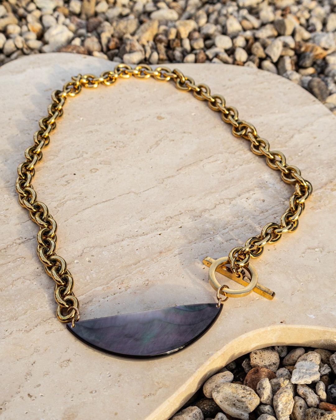 Gold Chain &amp; Mother of Pearl Pendant Necklace