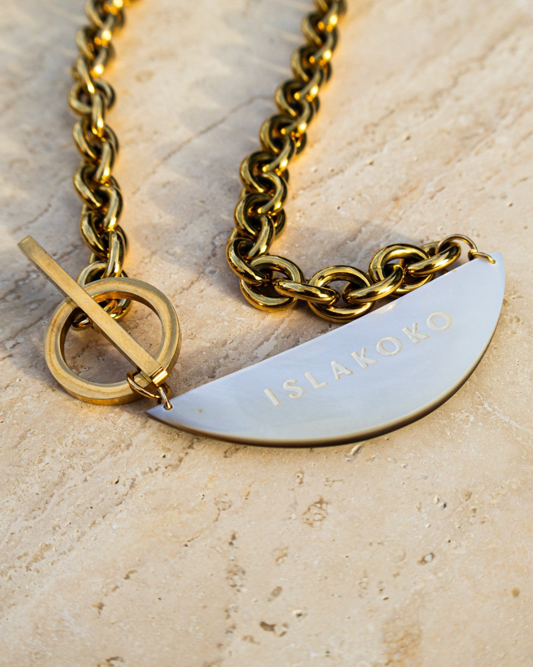 Gold Chain &amp; Mother of Pearl Pendant Necklace