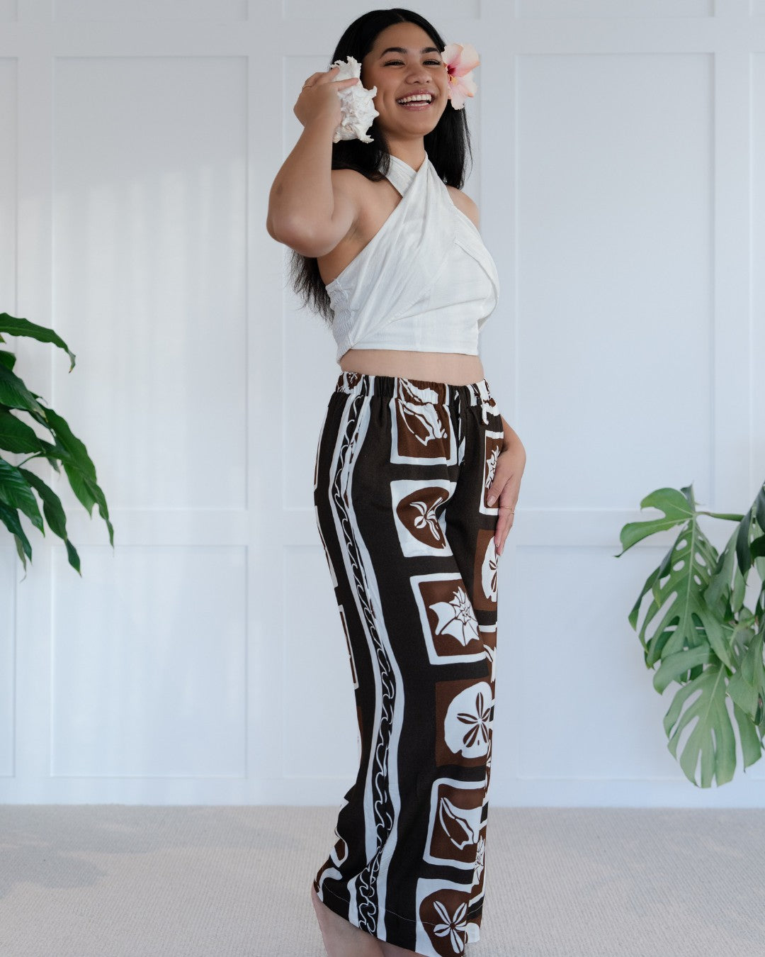 Kalea Womens Wide Leg Island Pants - Island Nature Coco - Small