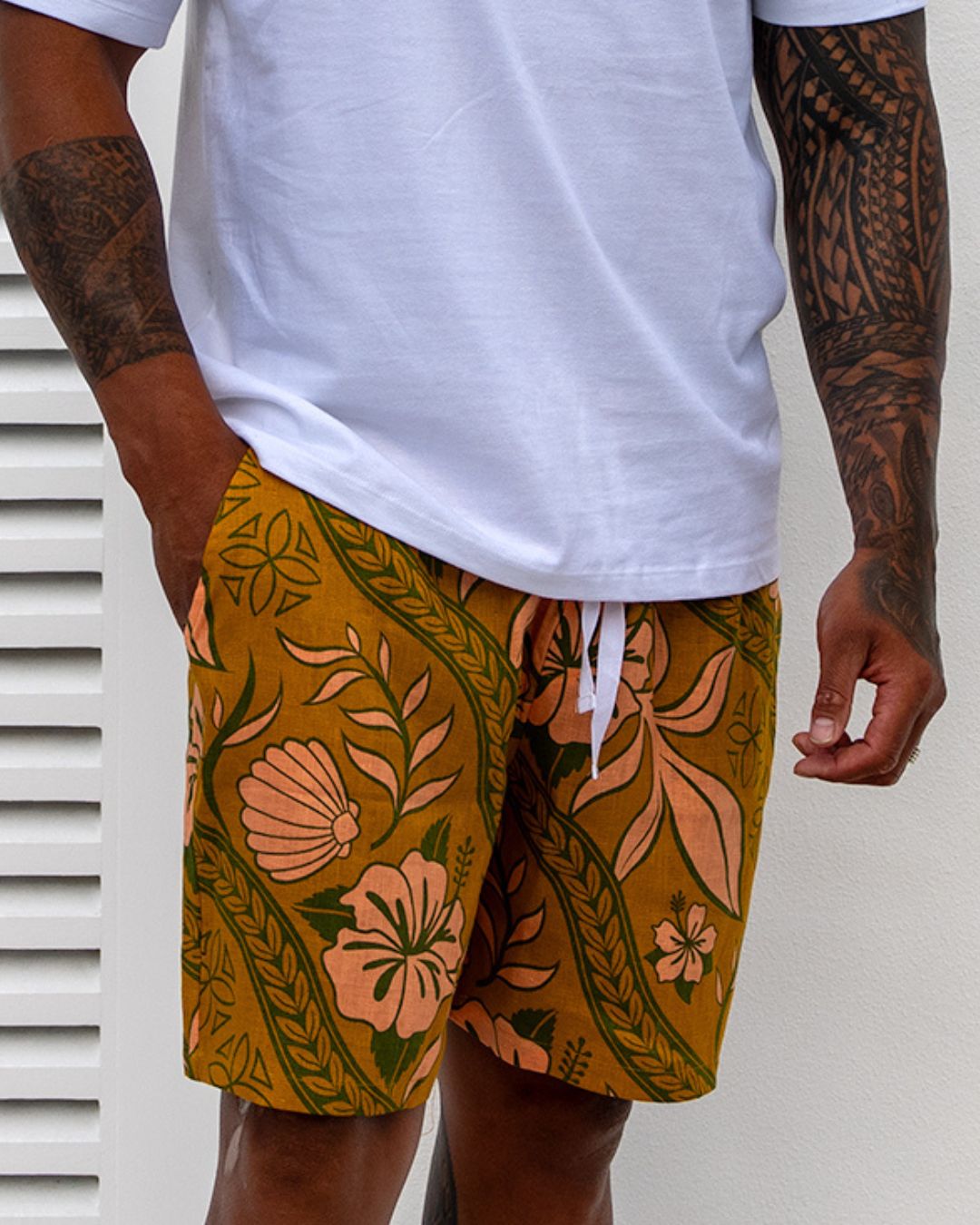Kanoa Mens Shorts - Island Vines Gold