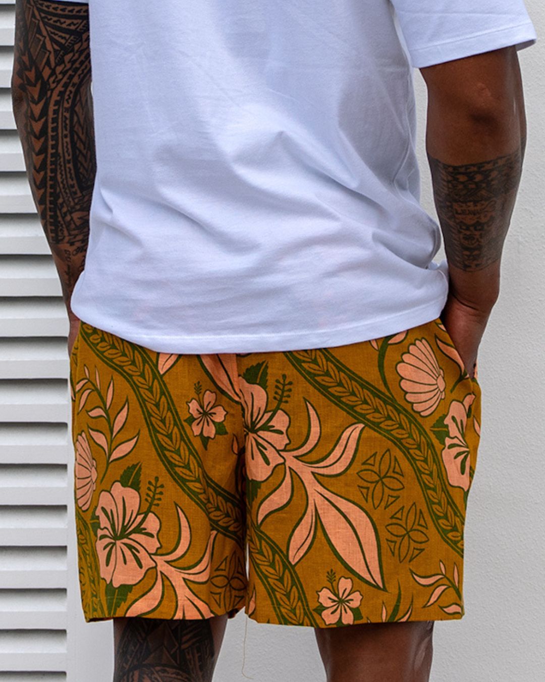 Kanoa Mens Shorts - Island Vines Gold