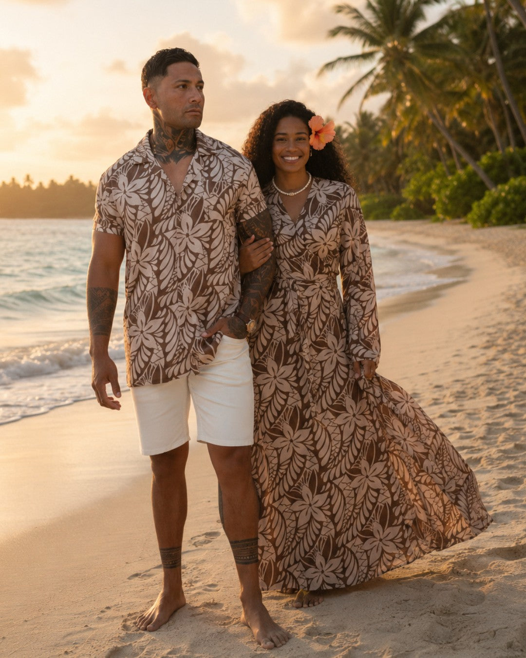Island Dress & Shirt Matching Set - Lagoon Mocha