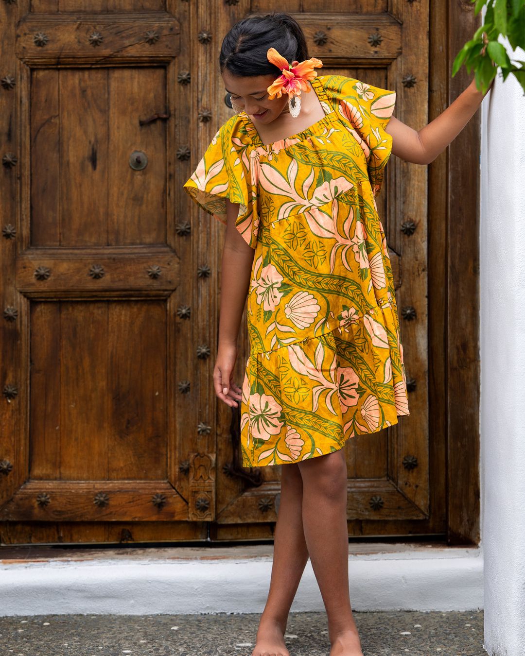 Marino Vai Tween Island Dress - Island Vines Gold