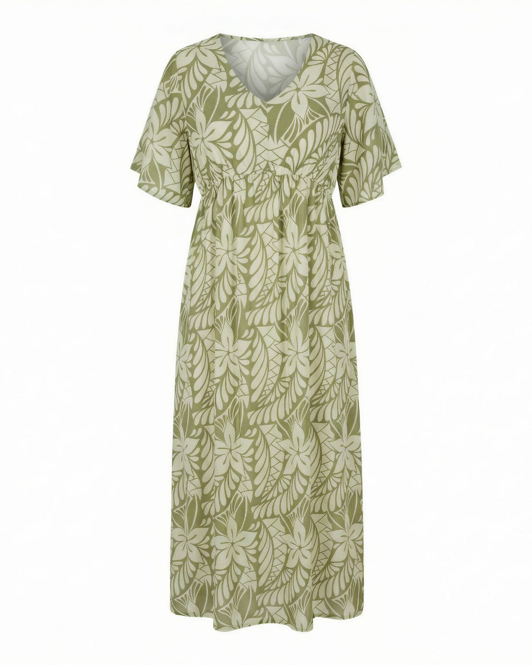 Green leaf-patterned dress on a white background